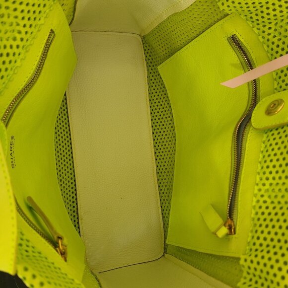 Suarez New York Tote Bag Perforated Made In Italy Blush Green Yellow - Picture 9 of 9